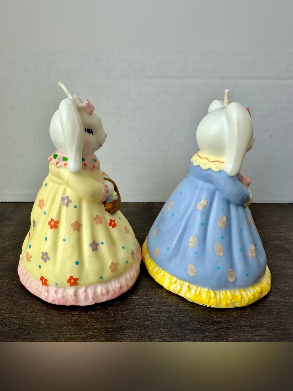 Vintage Easter Bunny Wax Candles Set of 2 Pastel Dress Unburned Retro Kitsch